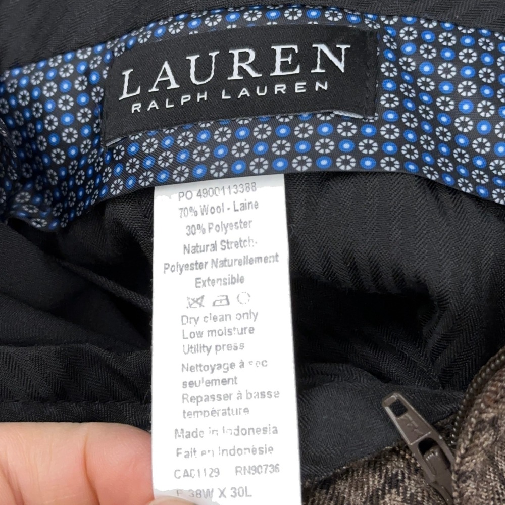 Lauren Ralph Lauren Dress Pants Men 38x30 Brown Glen Plaid Wool Blend HEMMED 26" - Picture 4 of 9